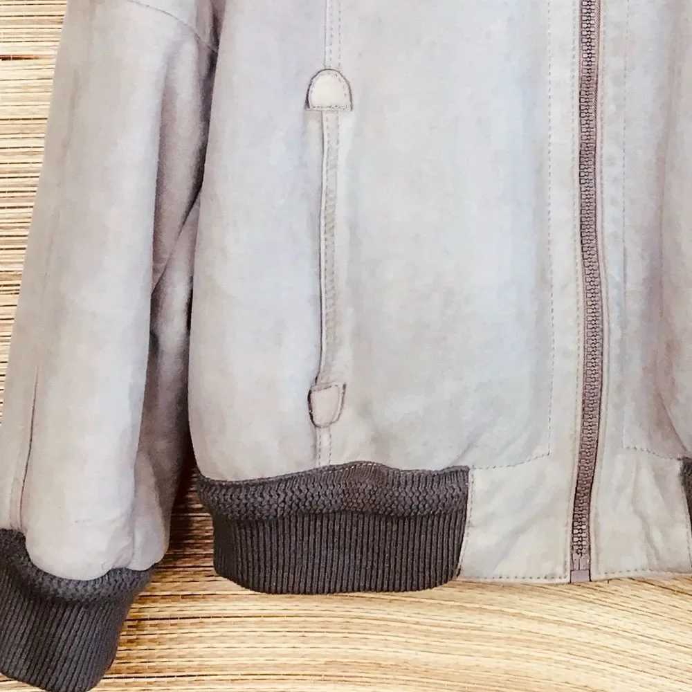 100% Gewachsenes Lammfell Suede Shearling Aviator Bomber Jacket Taupe Sz 50-US M